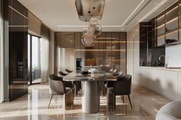 Canvas Print - luxury and modern dining room in a house with a beautiful design