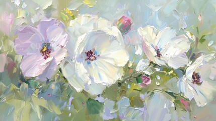 Wall Mural - Elegant Floral Oil Painting of Pastel Blooms in Impressionist Style