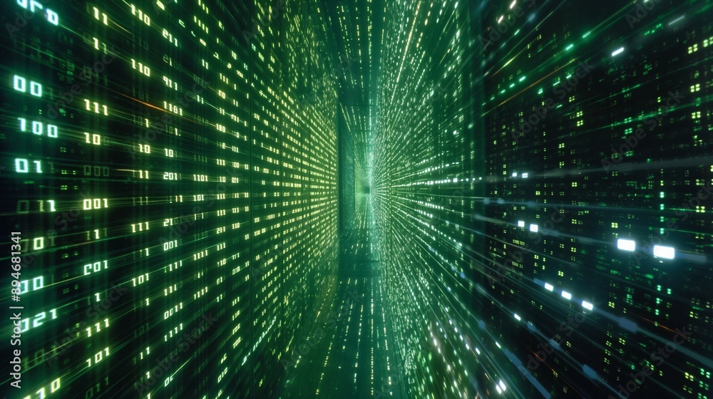 Binary matrix code stream on screen. symbol of computer matrix