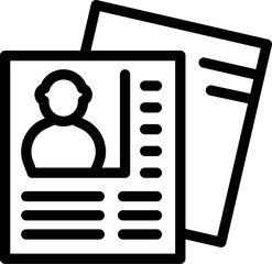 Poster - line icon of a resume with candidate information being reviewed by a recruiter during the hiring pro
