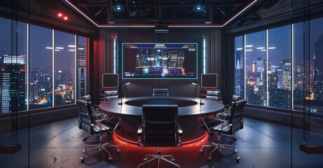 Poster - You can use this background in your virtual studios if you want to create a TV studio chat set with 3d Rendering. This background was created in high resolution with 3ds Max-Vray software.