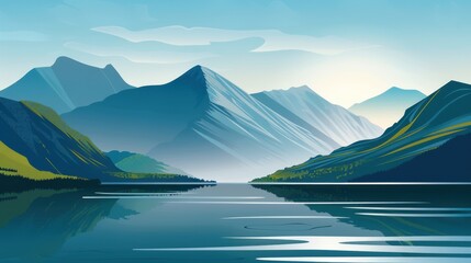 Wall Mural - Serene Mountain Landscape with Reflective Lake at Dawn