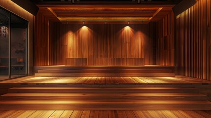 Poster - A three-dimensional color background for rendering a wooden TV studio in 3D