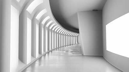 Poster - Three-dimensional rendering of a white studio with a white wall, white background, and a white back drop.
