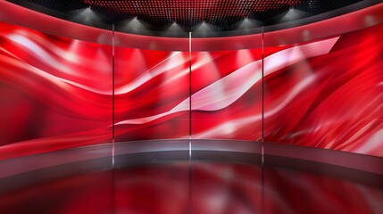 Poster - Studio. Red studio. Red backdrop. News studio. News room. Perfect for green screen or chroma key productions. 3D renderings. Breaking news.