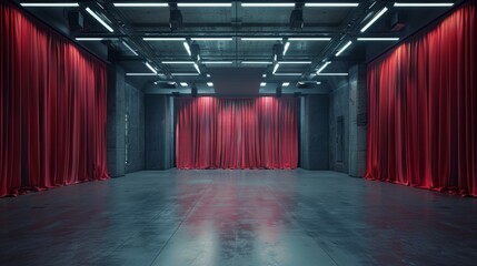 Poster - The angle view of a virtual stage with a huge videowall, ideal for TV shows, music performances or product promotions.