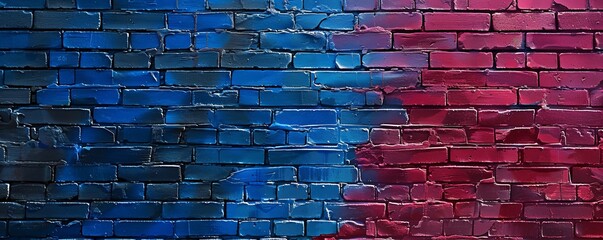 Sticker - A grungy brick wall is lit by neon lights. A dark cyber sci fi concept is shown. 3D rendering.