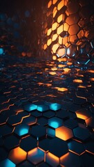 Canvas Print - Abstract wallpaper with hexagons and bright light patterns