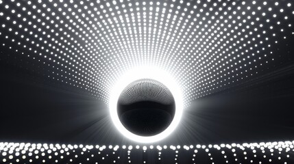 Poster - In the virtual space of its black hole, the space is distorted by wavy lines. Motion. Abstract 3d animation of a black hole in space.
