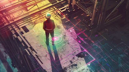 Poster - Building Construction Digitalization In The Future. Architect Using Virtual Reality Software Creating and Developing Commercial House.