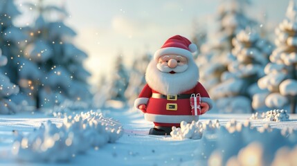 Poster - A santa claus is standing in the snow with a bag, AI