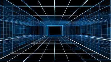 Poster - An illustration of a virtual cyberspace reality room with a black background in 3D