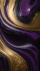 Wall Mural - Abstract wallpaper with purple and black paint swirls and gold powder accents