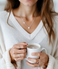 Wall Mural - Woman Holding a Cup of Coffee