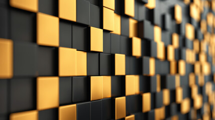 Poster - abstract featuring a dynamic pattern of black and yellow cubes. modern, futuristic design element pe