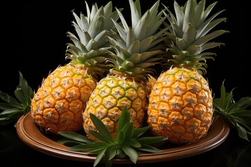 Fresh Fruits of Mature Pineapple isolated in white, generative IA