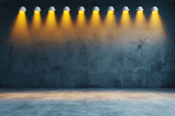 Canvas Print - Empty industrial space with concrete walls and illuminated spotlights, perfect for creative projects, backgrounds, or presentations.