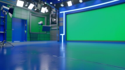 Poster - 3D render. 3d render. Blue background of a TV studio. Background for green screen or chroma key productions. 2D render. 2D render.