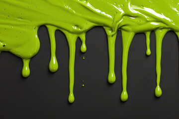 Poster - Green paint dripping onto a black surface, creating a vibrant, abstract art piece with a striking contrast.