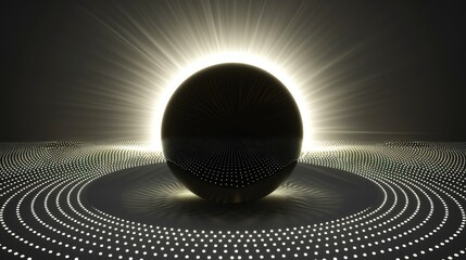 Poster - An abstract 3D animation of a black hole in space with wavy space. Space is distorted by a black hole in virtual space.