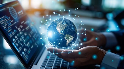 Poster - An application technology that handles virtual global internet connections. Financial and banking, digital link tech, and big data.
