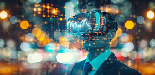 Poster - Businessman with VR headset in graphs