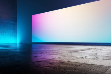 Poster - A 3D rendering of a digital screen wall and concrete floor background shown from a perspective.