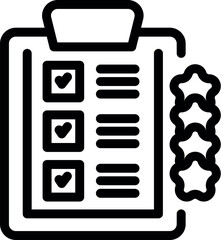 Poster - Line art icon of a clipboard showing customer satisfaction survey results with a five stars rating