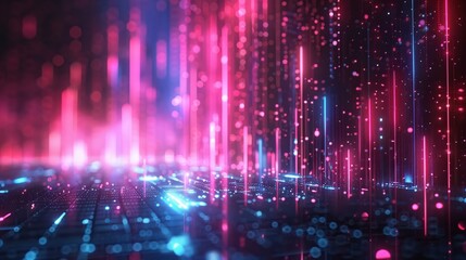 Poster - abstract digital neon futuristic background featuring pink and blue glowing lines and particles. per