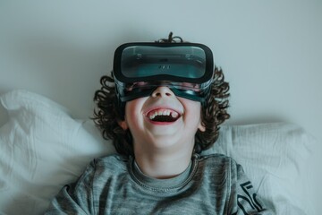Poster - Boy wearing virtual reality glasses on white background