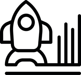 Poster - Line art icon of a spaceship taking off with growing chart bars, representing a succesful startup