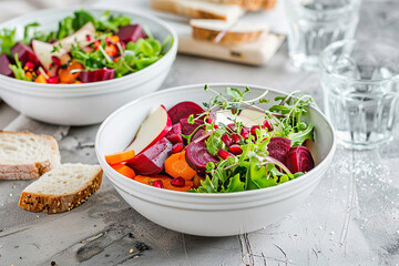 Wall Mural - fresh and healthy bowl with beetroot and carrot