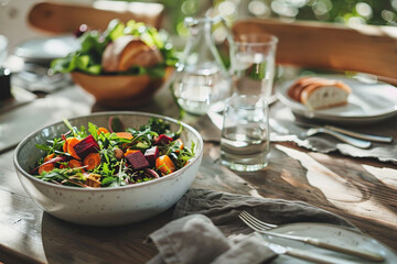 Wall Mural - fresh and healthy bowl with beetroot and carrot