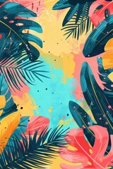 Poster - colorful abstract tropical leaves background, vibrant exotic foliage composition perfect for creativ