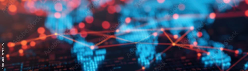 Abstract digital world map with glowing network connections and data ...