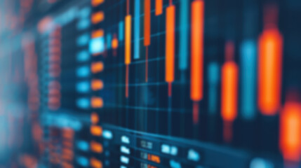 Poster - Blurred screen with colorful financial charts, representing stock market data and digital trading. Perfect for finance, investment, and technology themes.