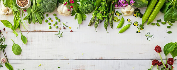 green salad and green ingredients. fresh design concept on a white background.