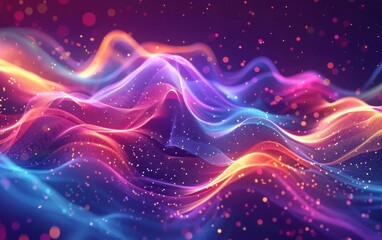 Poster - Vibrant abstract digital artwork featuring flowing colorful waves and particles, creating a mesmerizing and dynamic visual effect.