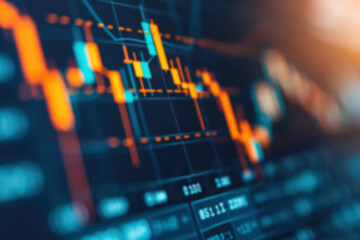 Poster - Abstract stock market data with a graph indicating rising and falling trends. Suitable for financial analysis, trading, and investment concept illustrations.