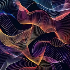 Poster - Colorful abstract wave patterns with glowing lines on a dark background, creating a mesmerizing and dynamic visual effect.
