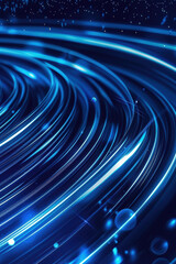 Poster - Abstract blue light trails swirling in a dark space, creating a vortex effect with glowing particles. Futuristic and dynamic background.
