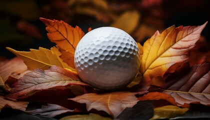 autumn leaves on a black background, black and white leaf, autumn leaves background, golf ball on the grass, golf ball on autumn leaves close up shot