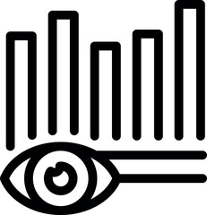 Wall Mural - Line art icon of an eye looking at a bar graph, representing market analysis and business monitoring