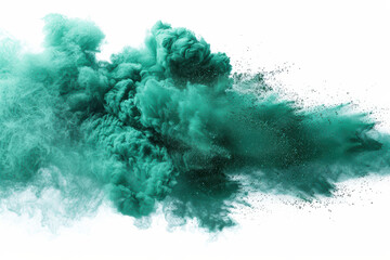 Wall Mural - Dynamic green smoke explosion on white background, representing energy, creativity, and vibrant movement. Perfect for art, design, and abstract projects.