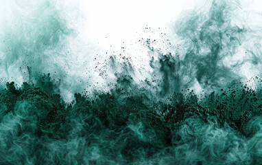 Wall Mural - Abstract green smoke clouds flowing on white background, creating a mystical and artistic atmosphere. Perfect for creative backgrounds and designs.