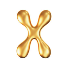 Wall Mural - 3d gold liquid letter X in y2k style isolated on a white background. Render of 3d golden inflated bubble alphabet with glossy effect. 3d vector y2k typography letter