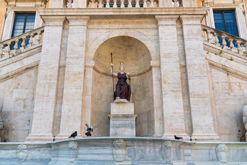 Rome, Italy. Fountain of the Goddess Roma. Capitoline Hill in the center of Rome