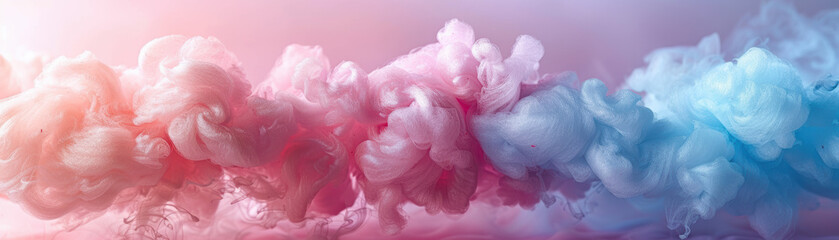 Wall Mural - Soft pastel-colored smoke or ink clouds blending in water with pink and blue hues creating a dreamy, ethereal, and abstract artistic background.
