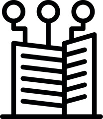 Poster - Line art icon of a modern building receiving wireless signals, depicting the concept of smart city management