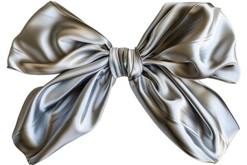 Elegant silver satin bow with realistic texture, perfect for gift wrapping, decoration, and crafts. High-quality stock photo.